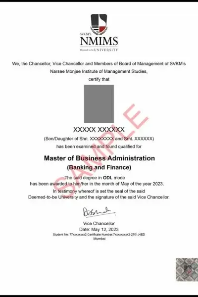 Sample Online Degree Certificate