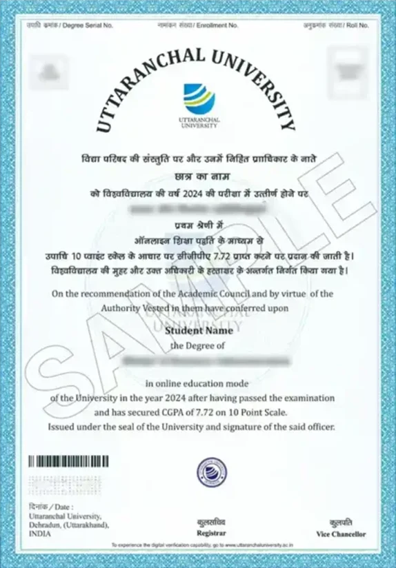 Sample Online Degree Certificate